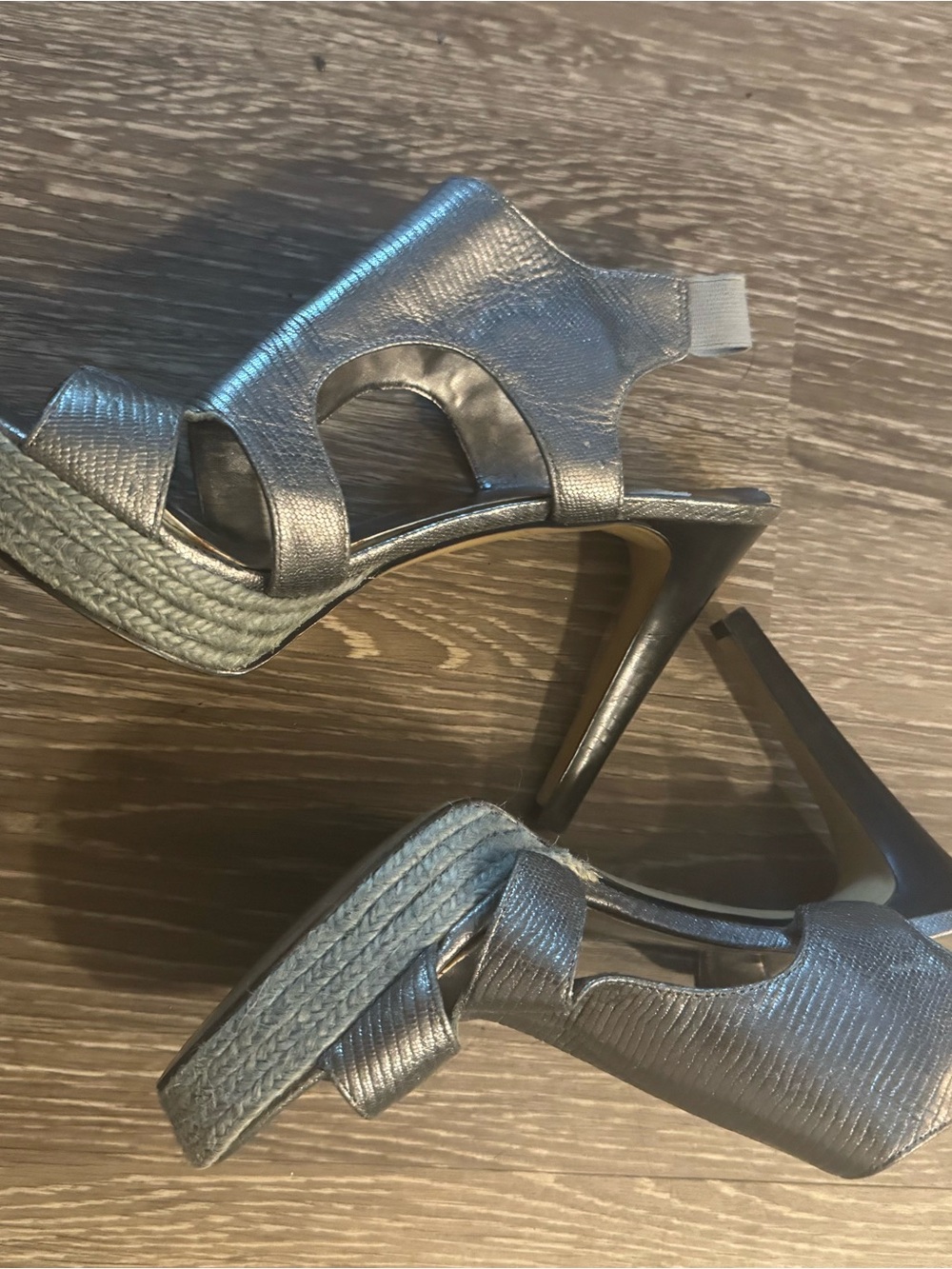 Nine West Metallic Silver Cutout Platform Heels